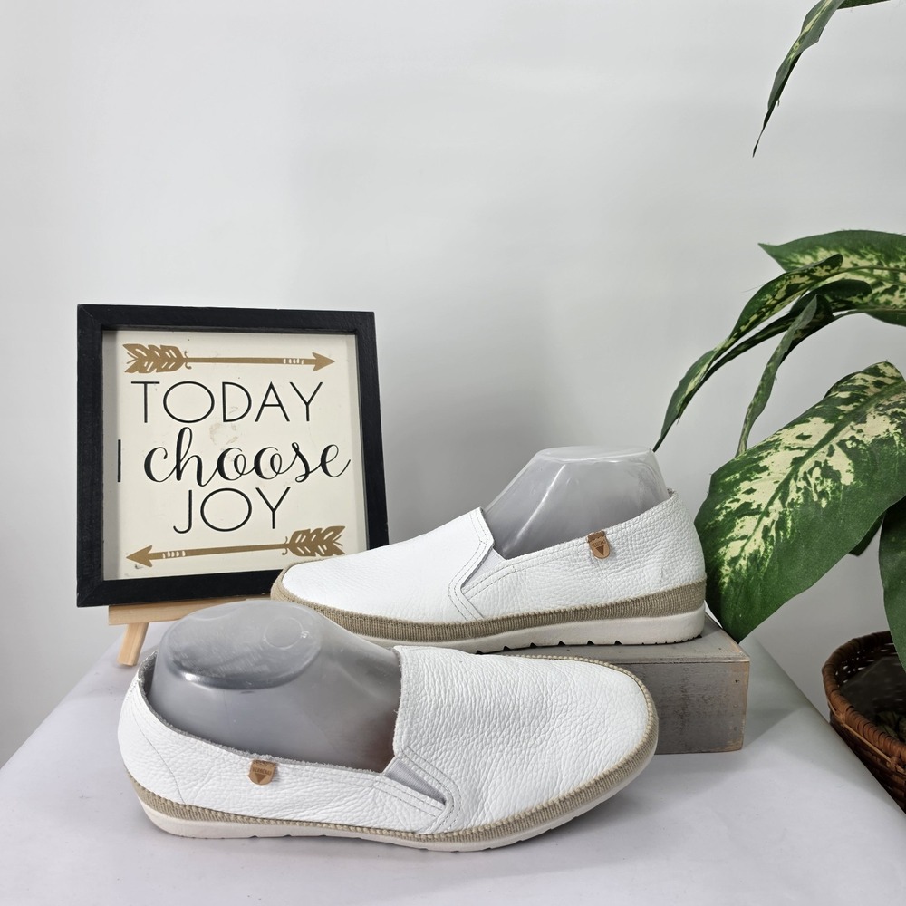 Verbenas Nuria White Leather Espadrille Loafer Slip On Flats Spain Comfort Sz 40